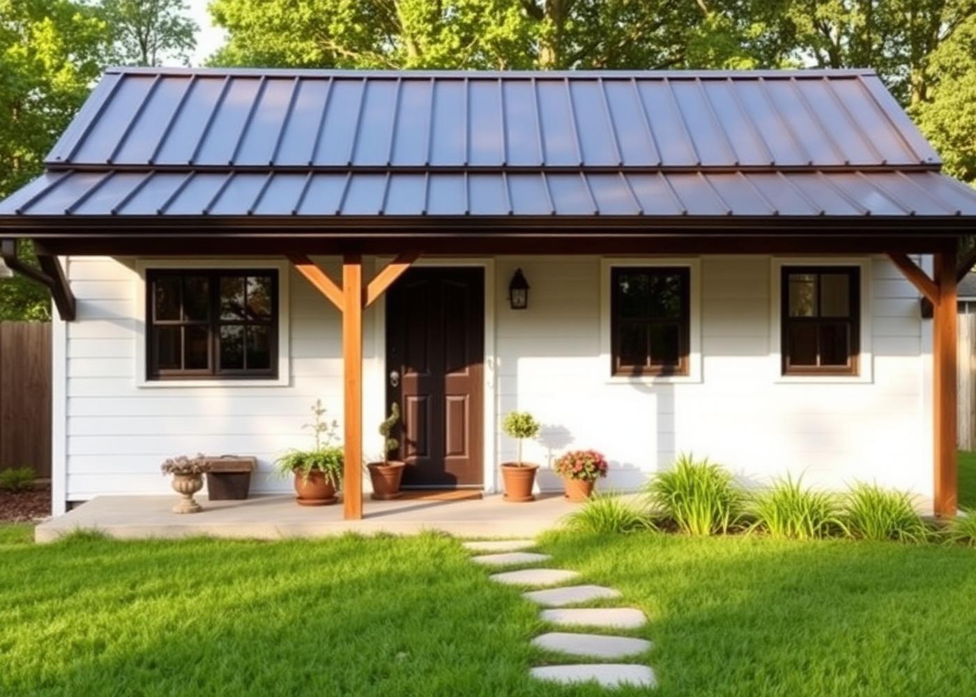 Small backyard cottage with covered porch